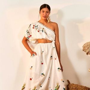 NWT Farm Rio Pitanga One-Shoulder Cut-Out Maxi Dress in Off-White - Size Large